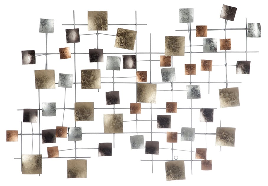 Déco murale carrés de métal coloris cuivre et or 89x60cm