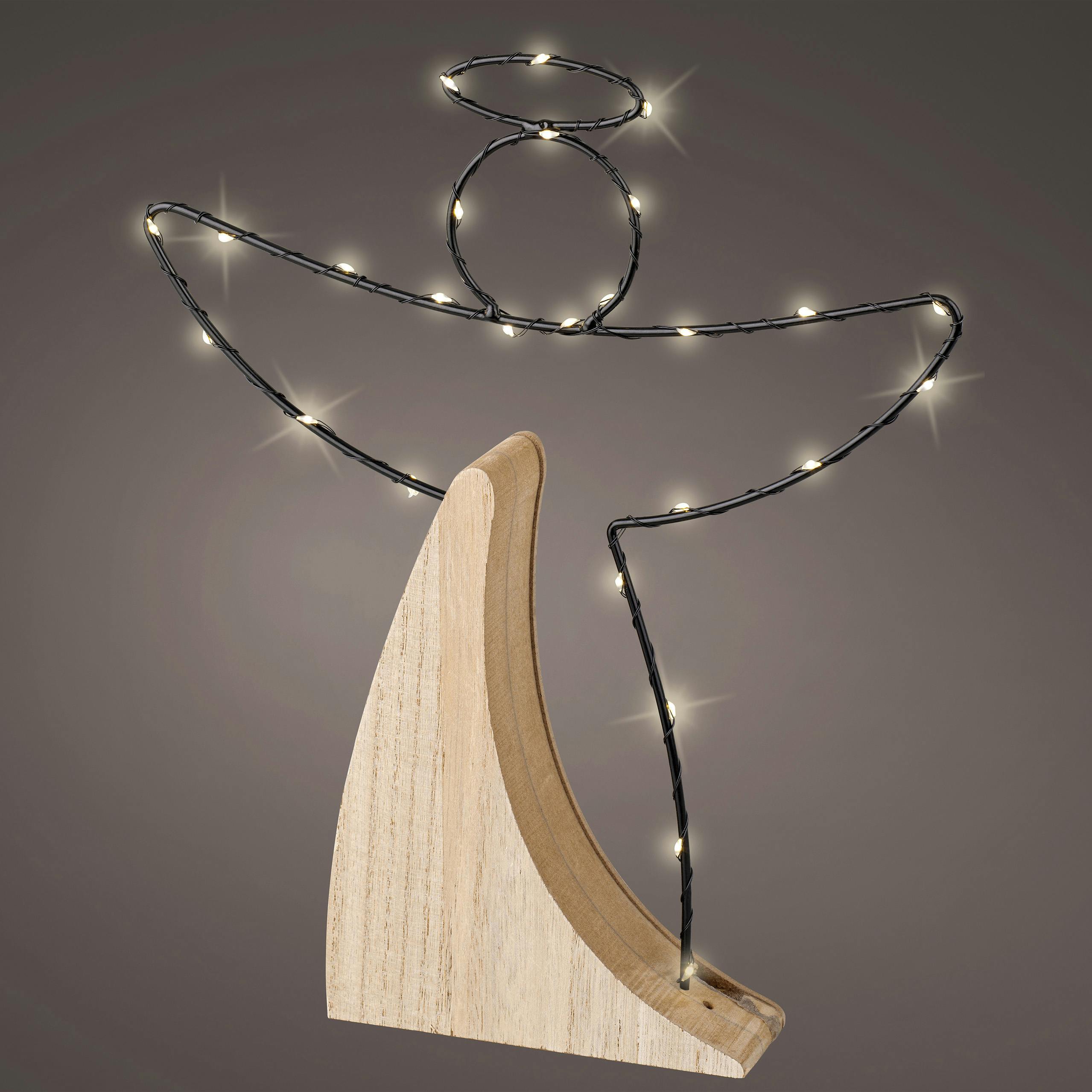 Décor de Noël ange métal lumineux et bois