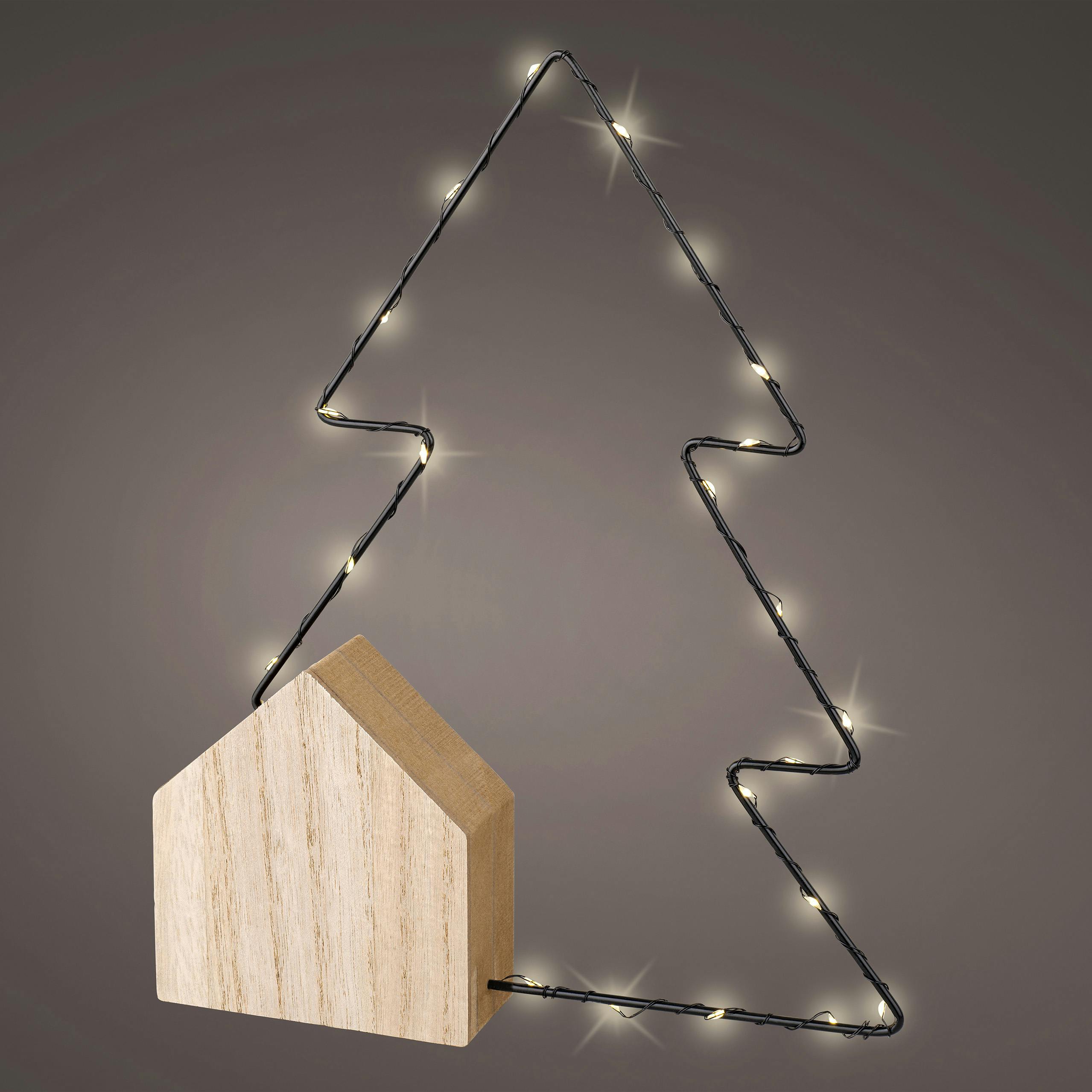 Décor de Noël sapin métal lumineux et maison