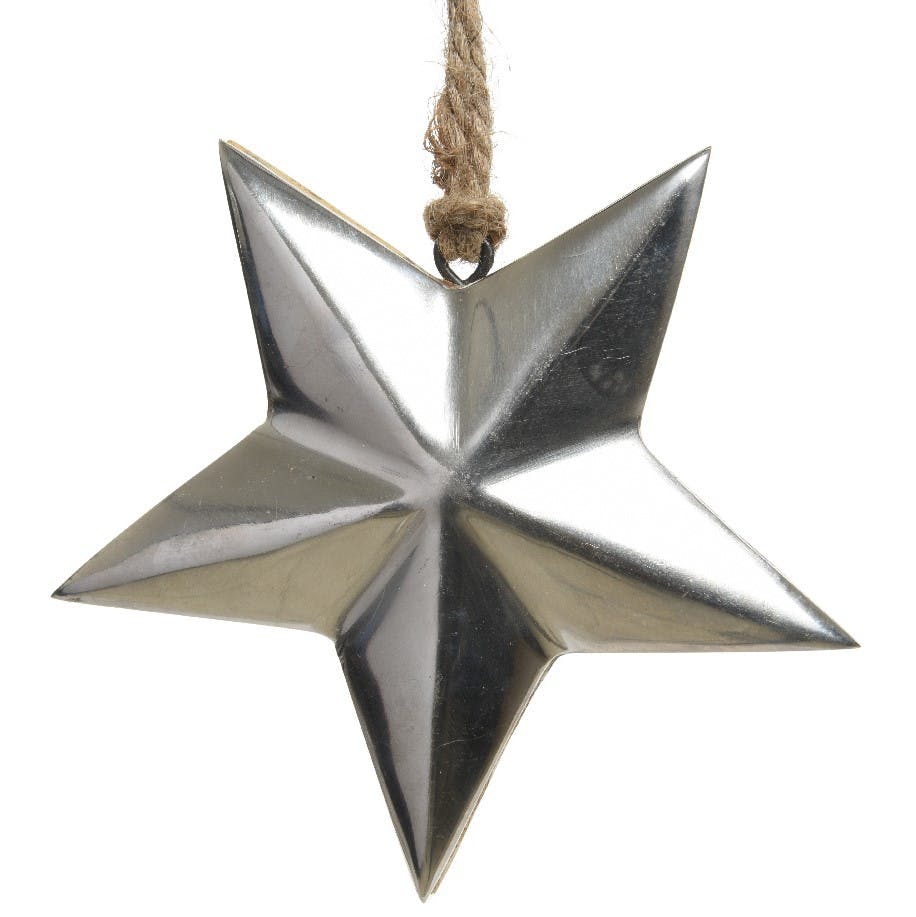 Décoration de noël Etoile en bois de Mangue argenté à suspendre 10cm