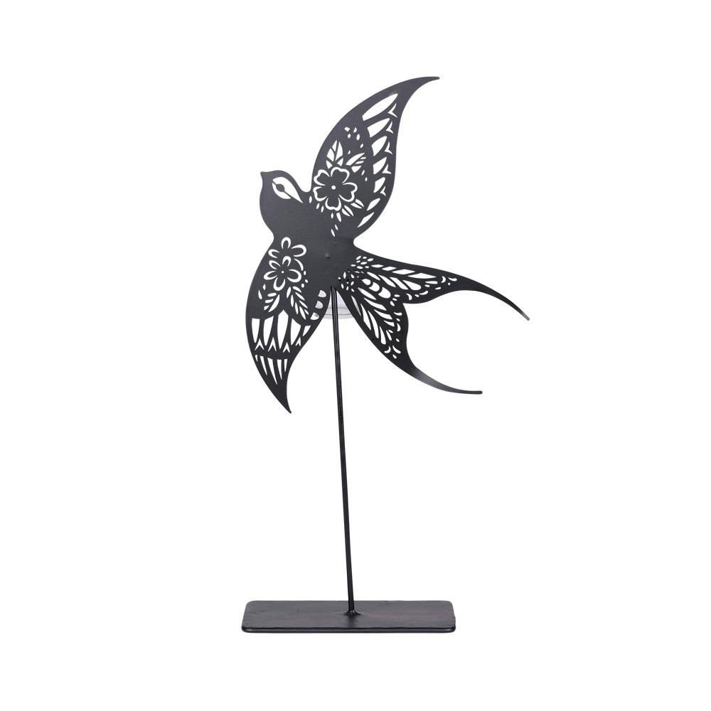 Décoration Hirondelle en métal noir découpé sur pied H42cm