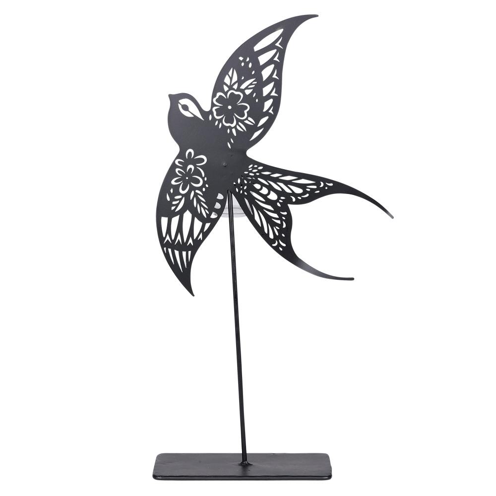 Décoration Hirondelle en métal noir découpé sur pied H52cm