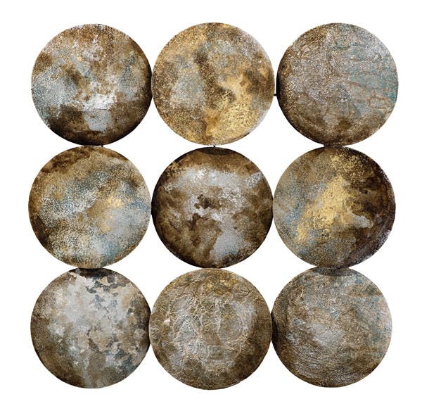 Décoration murale Abstraite Assemblage de Cercles métal tons dorés, argentés et marron 66x66cm