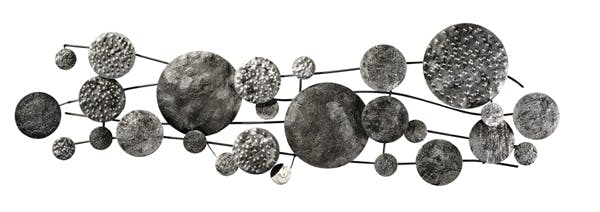Décoration murale Abstraite Assemblage de Cercles texturés métal tons argentés et grisés 143x42cm