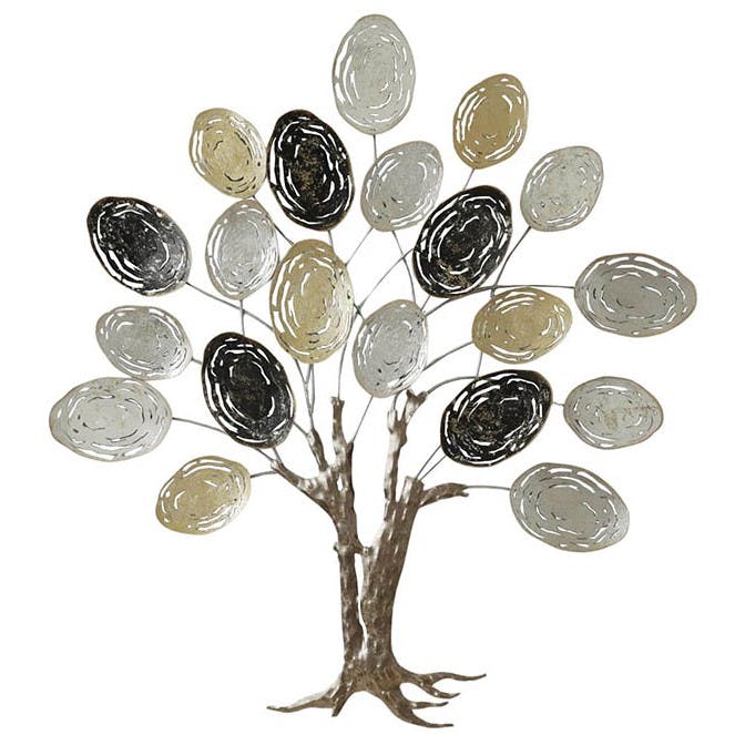 Décoration murale arbre de vie stylisé (argent, or, noir)