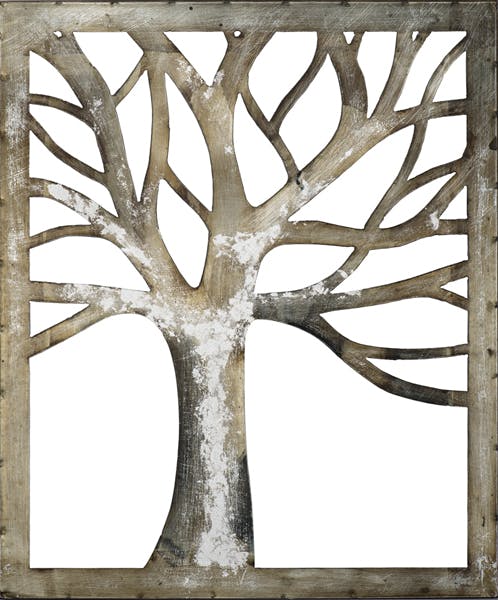Décoration murale Arbre Solitaire dans cadre métal tons bruns et argentés 50x60cm