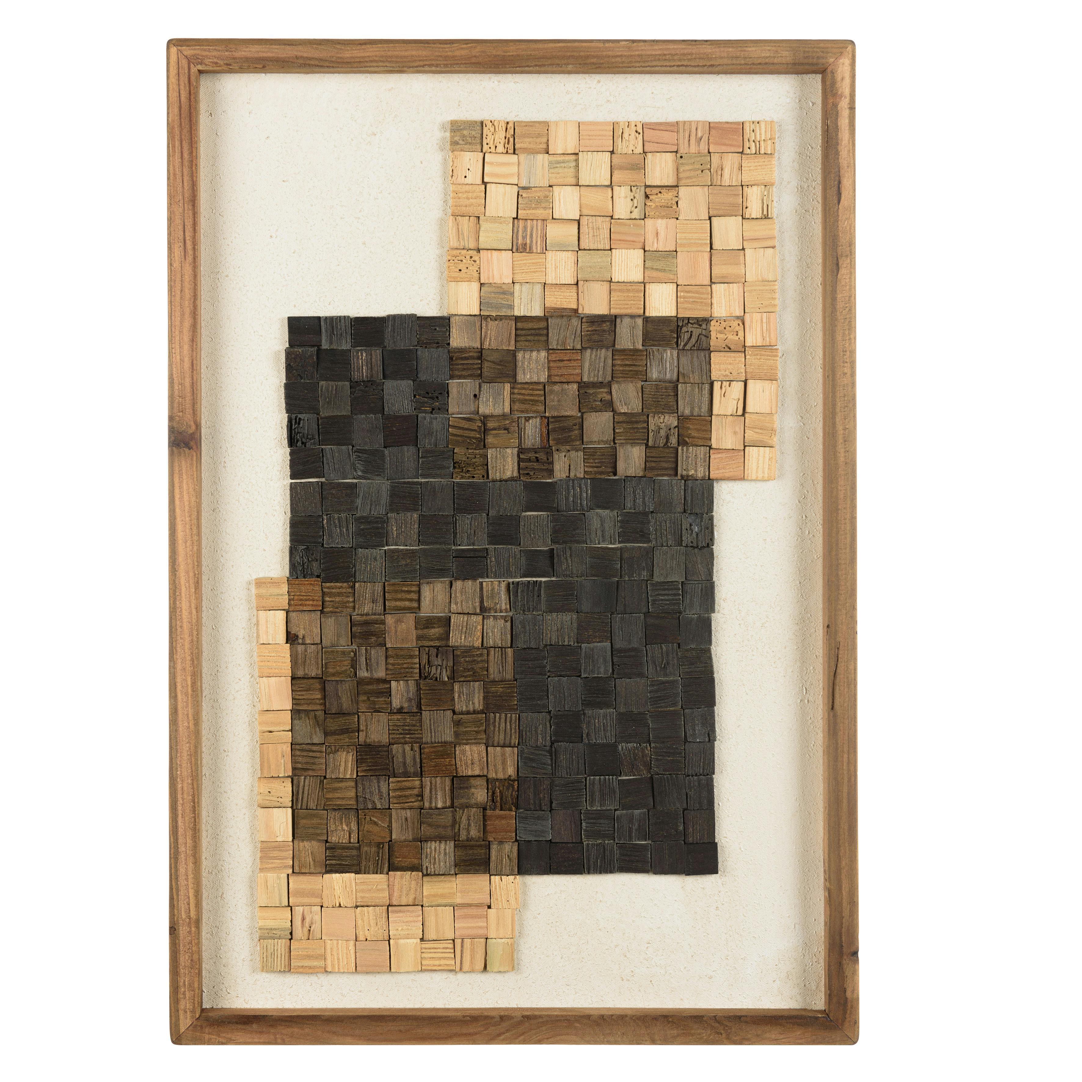 Décoration murale bois et tissu mosaïques beiges/noires 42 x 62 cm DENVER