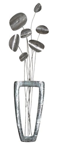 Décoration murale Bouquet de Fleurs dans vase métal tons argentés et grisés 28x100cm