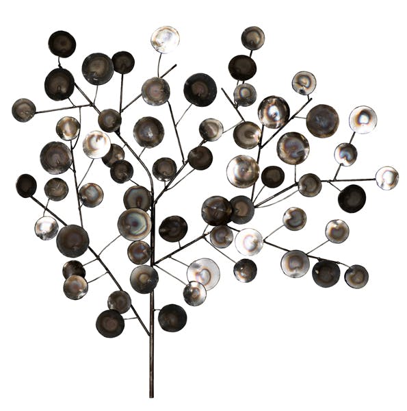 Décoration murale Branche avec Feuilles en forme de Disques tons noirs, dorés, argentés, beiges et marrons 78x78cm