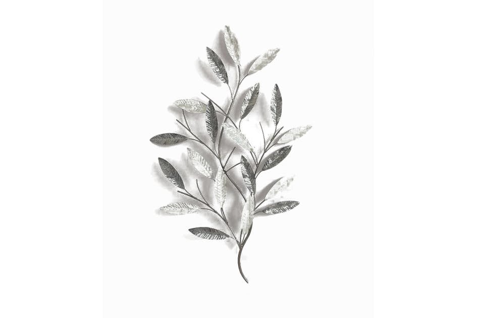 Decoration Murale Branche De Feuilles Argentees Et Grises En Metal 53x84cm Decorations Murales Pier Import