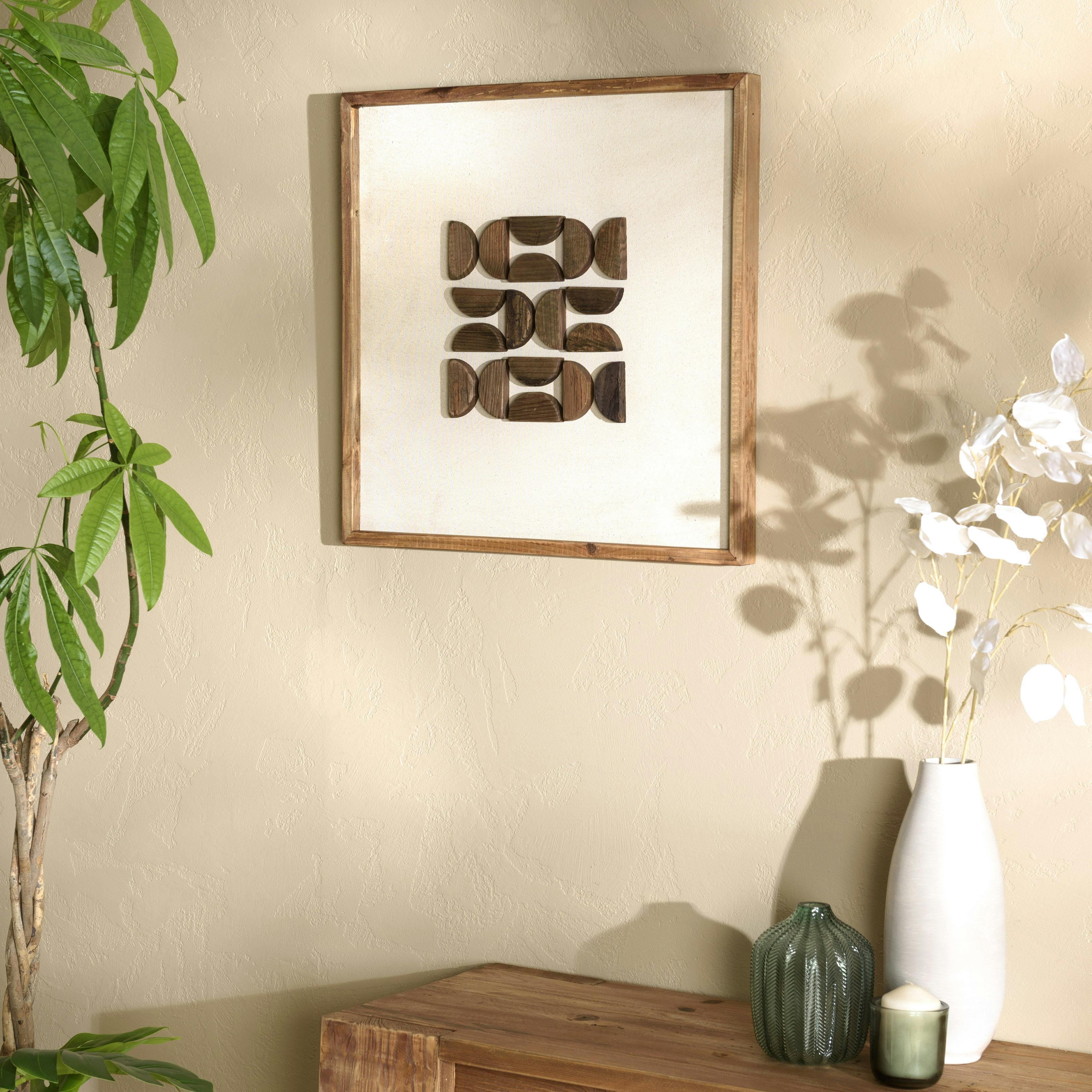 Décoration murale carrée motifs bois sur fond blanc DENVER