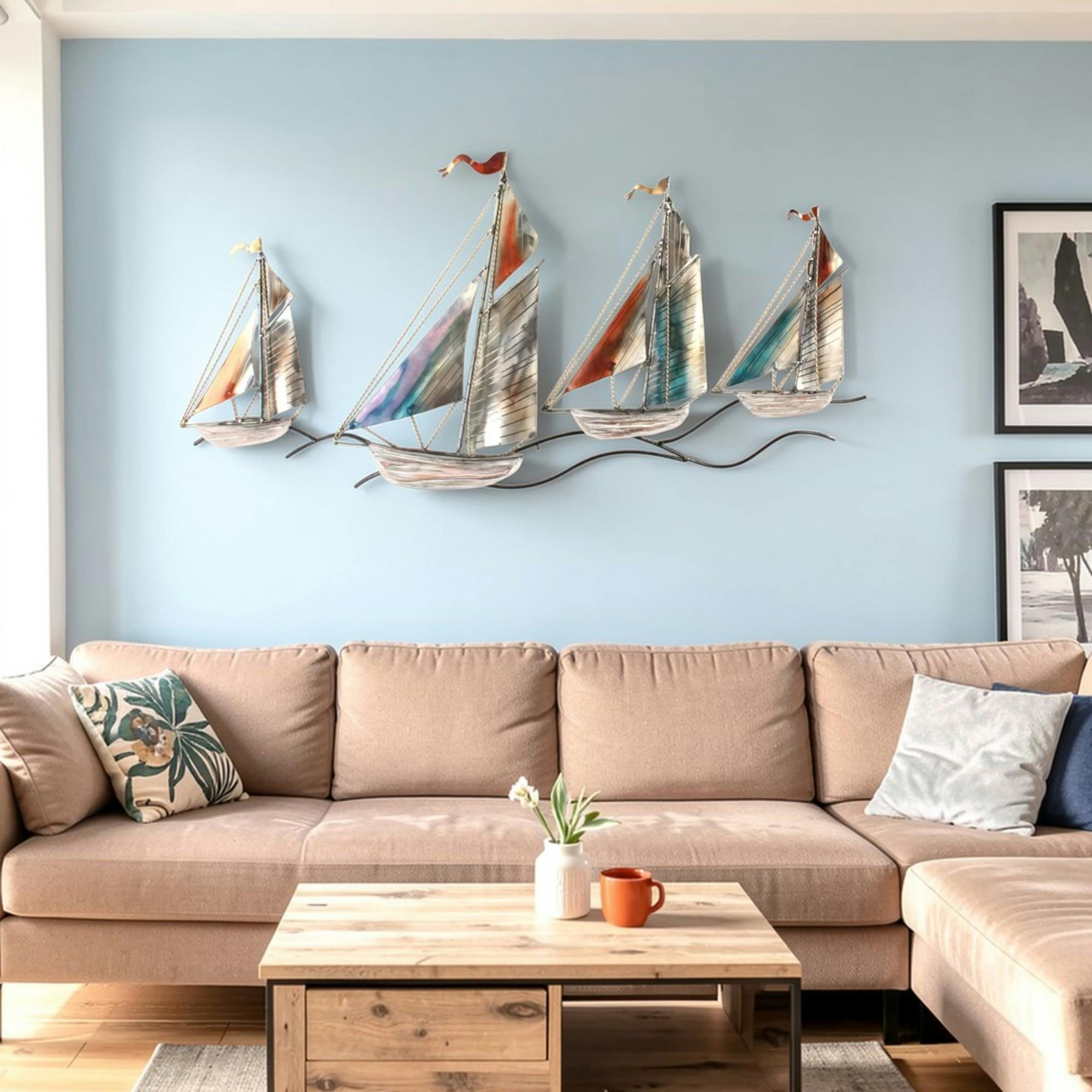 Décoration murale course nautique 4 voiliers métal
