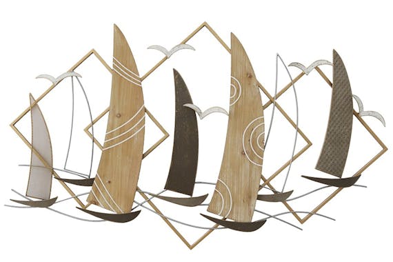 Décoration murale en métal et bois 7 bateaux avec formes graphiques