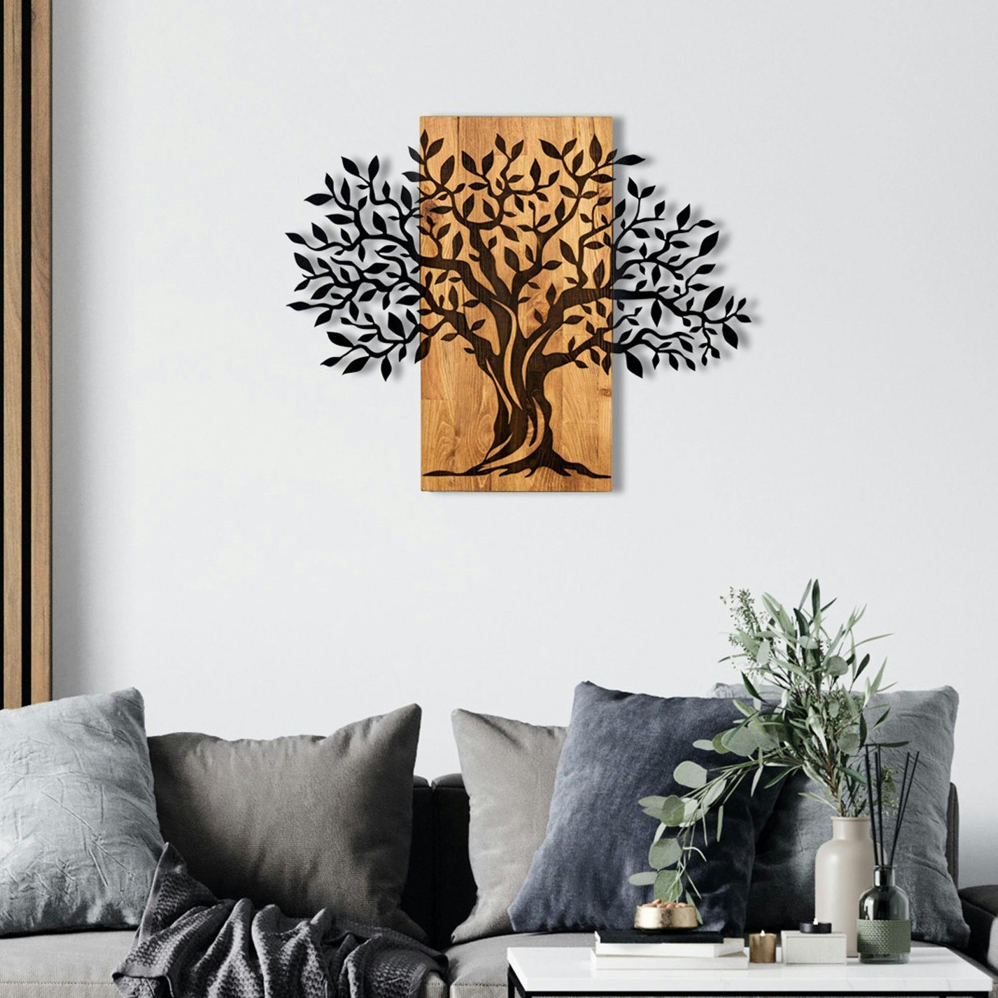 Décoration murale en métal et bois – arbre de vie