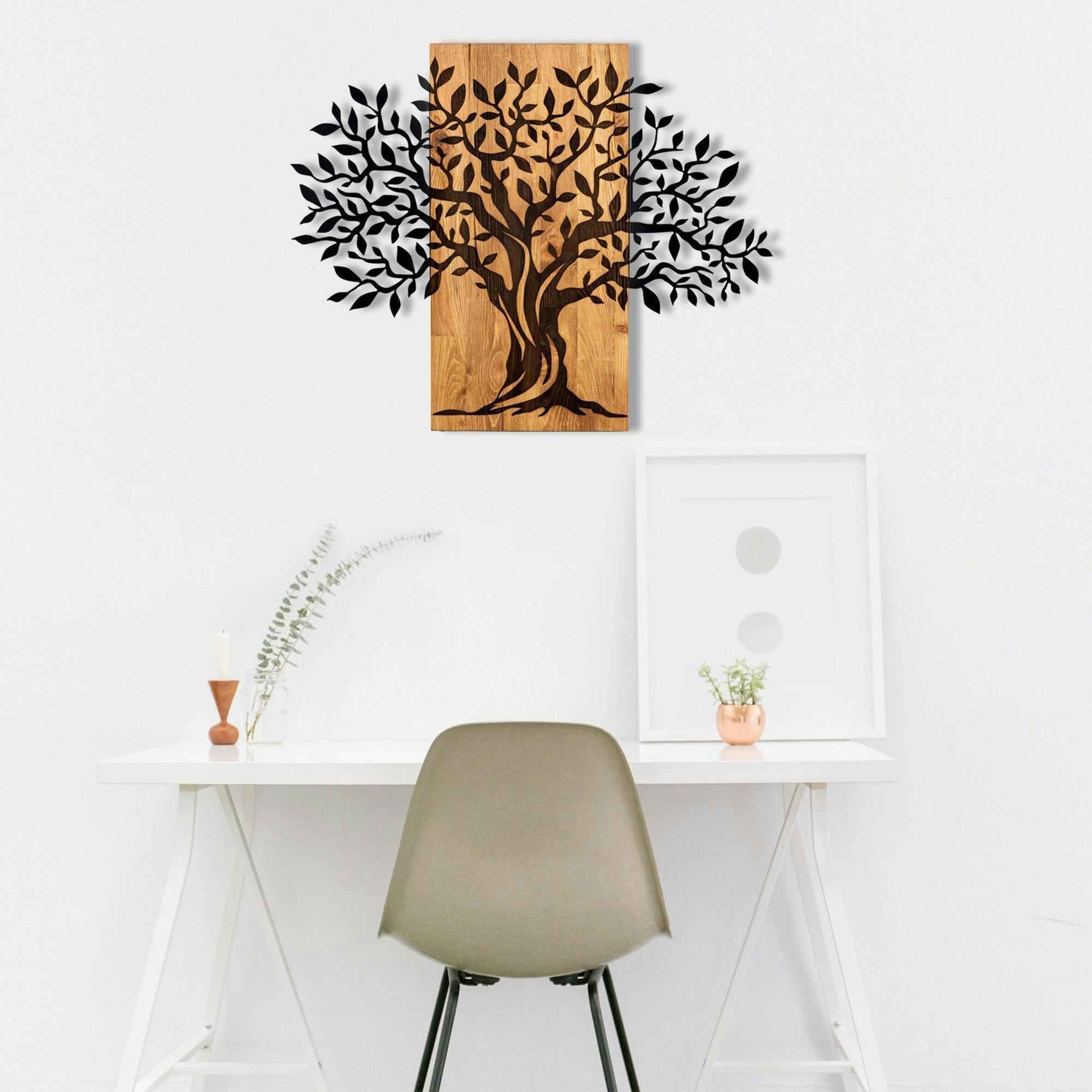 Décoration murale en métal et bois – arbre de vie