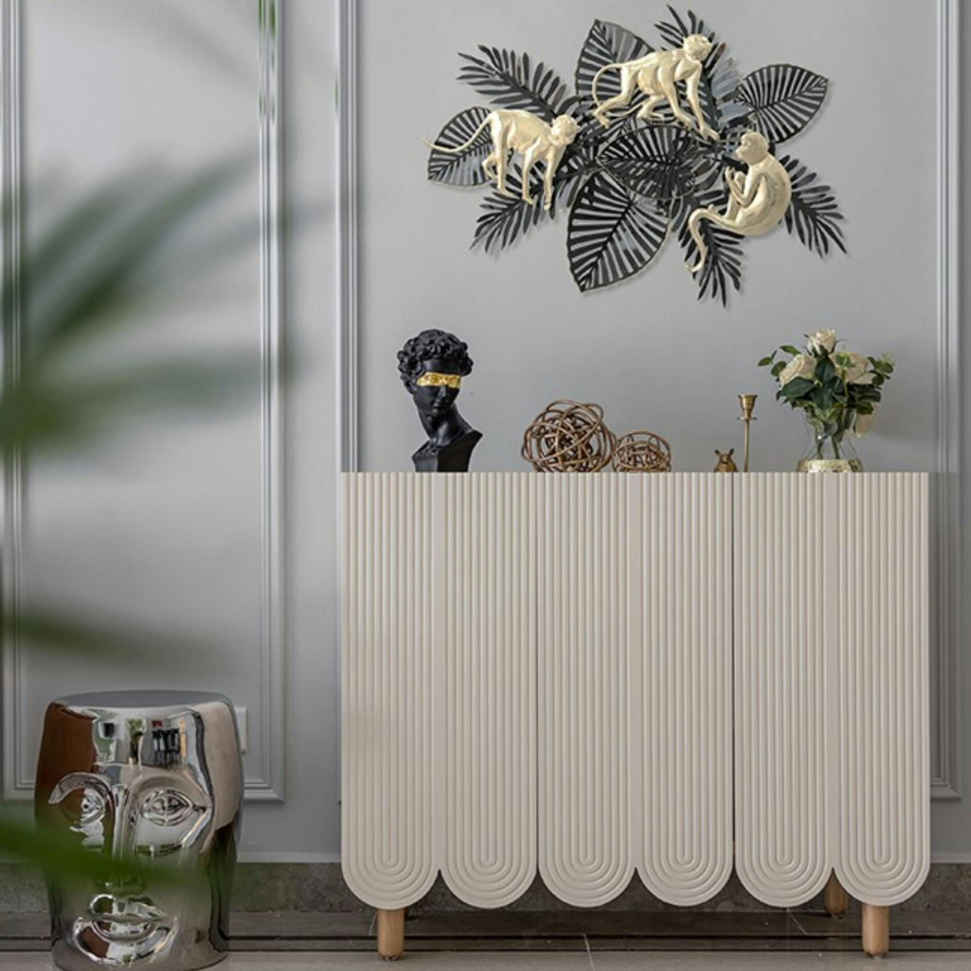 Décoration murale en métal feuillage et singes