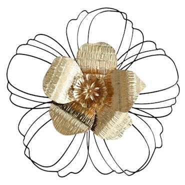 Décoration murale en métal fleur noire et or filaire