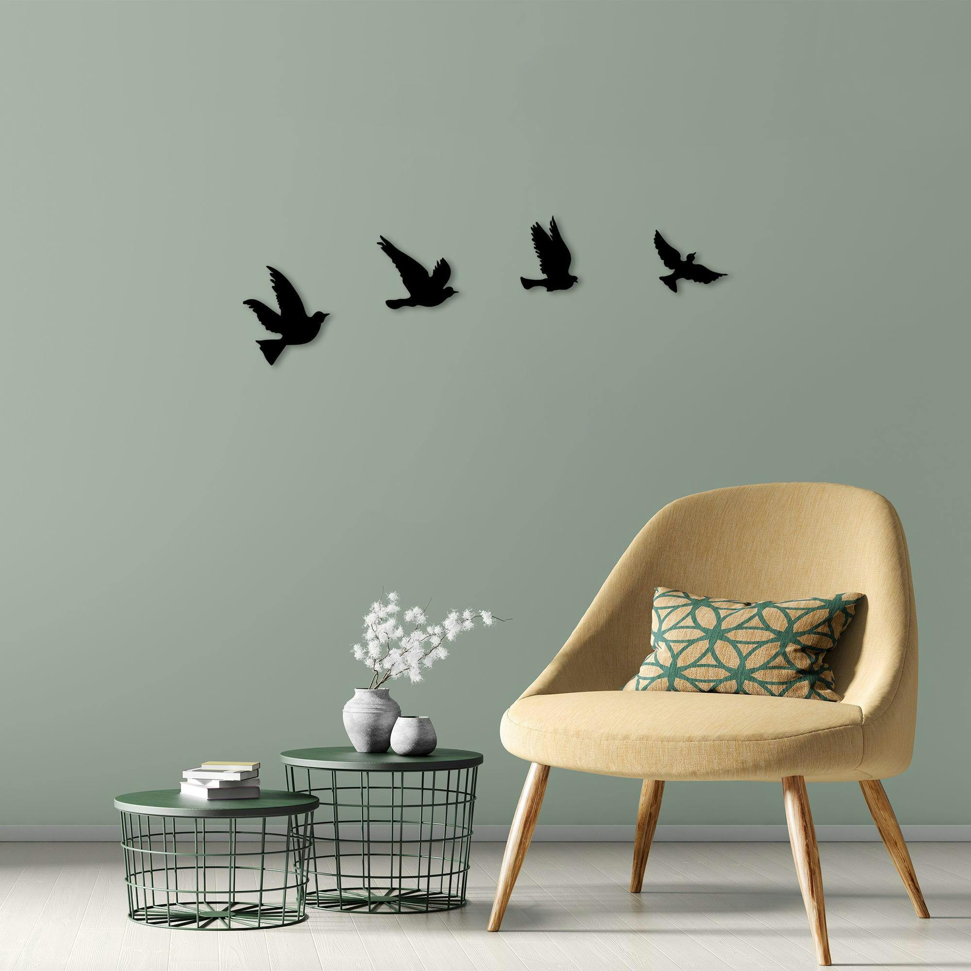 Décoration murale en métal noir – oiseaux en vol (lot de 4)