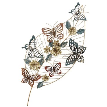  Décoration murale en métal papillons sur feuille