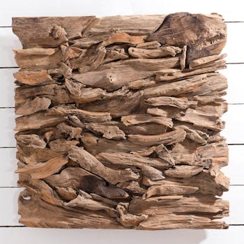 Décoration murale en Teck "bois flotté" modèle n°13 80x80x10cm POLO