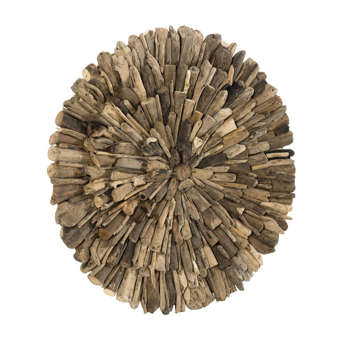 Décoration murale en Teck "bois flotté" modèle n°6 D80x9cm POLO