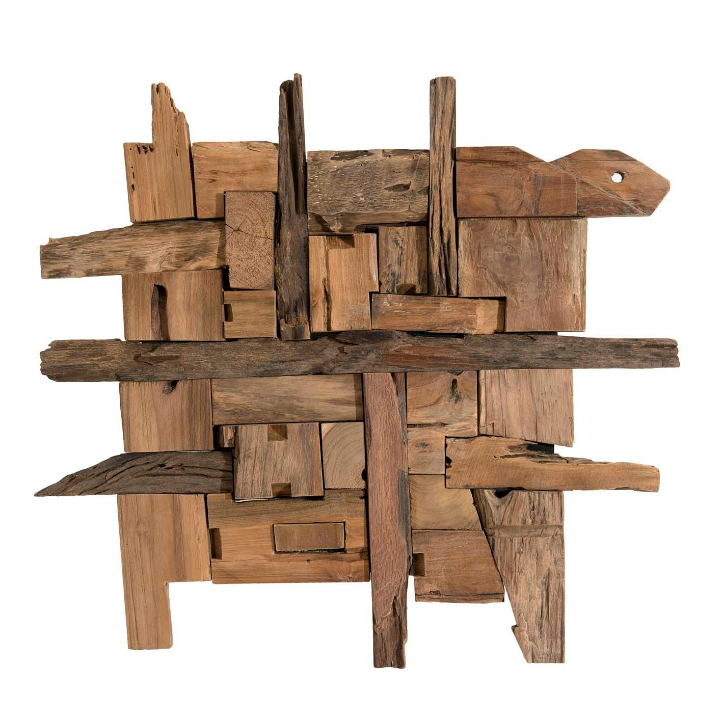Décoration murale en Teck "bois flotté" modèle n°7 70x70x6cm POLO