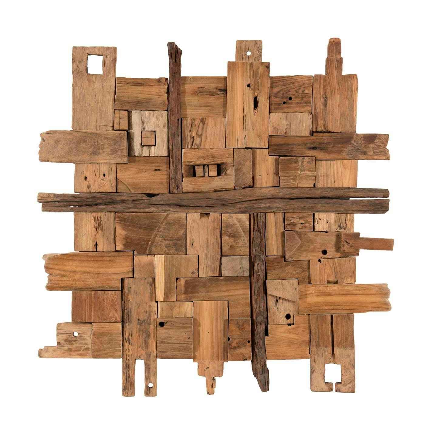 Décoration murale en Teck "bois flotté"" modèle n°9 100x100x7cm POLO
