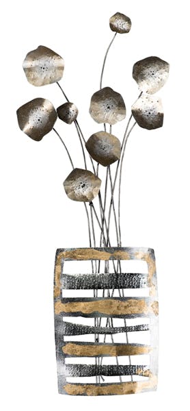 Décoration murale Fleurs dans un Bouquet métal tons dorés et argentés 36x94cm