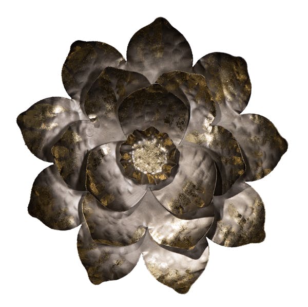 Décoration murale FLEURS tons foncés dorés et argentés 40x40cm
