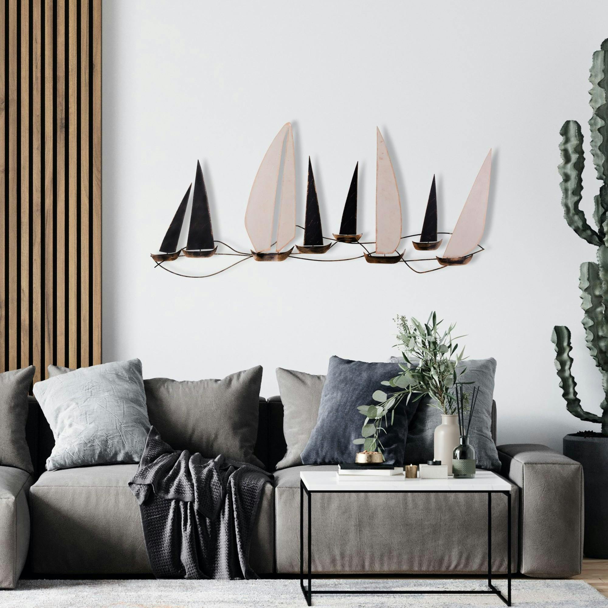 Décoration murale marine en métal – bateaux noirs et blancs