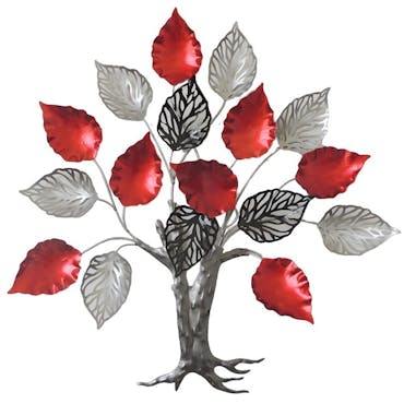  Décoration murale métal arbre de vie rouge gris