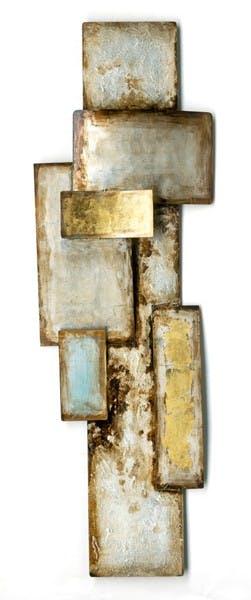 Décoration murale métal assemblage de rectangles dorés argentés 40x120cm
