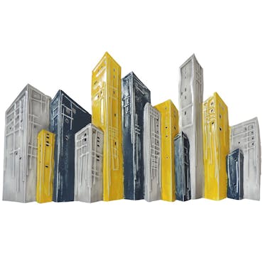  Décoration murale métal buildings gris et jaunes