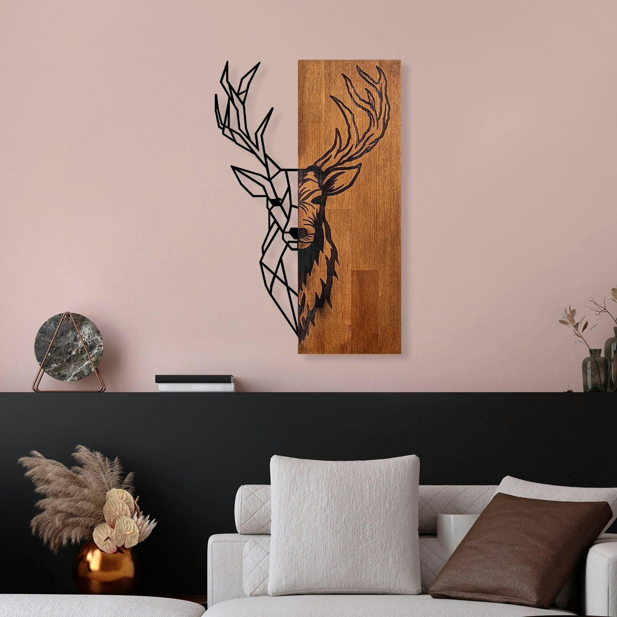 Décoration murale métal et bois – cerf