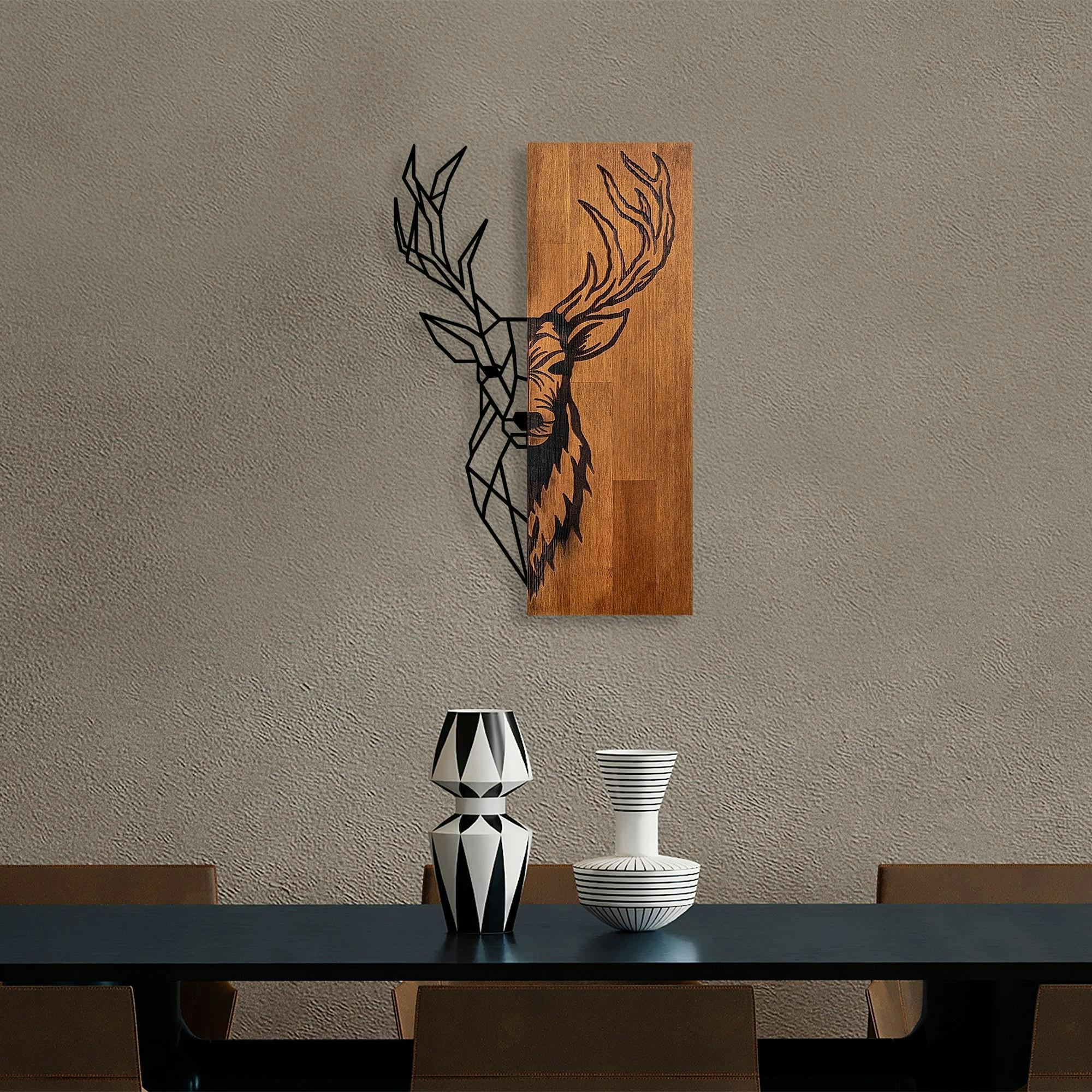 Décoration Murale En Placage De Chêne – Forme Cerf Avec Cœur – Sans Marque