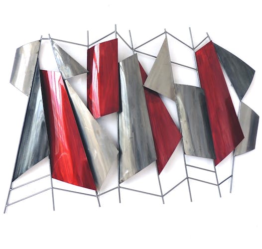 Décoration murale métal formes géométriques rouge gris