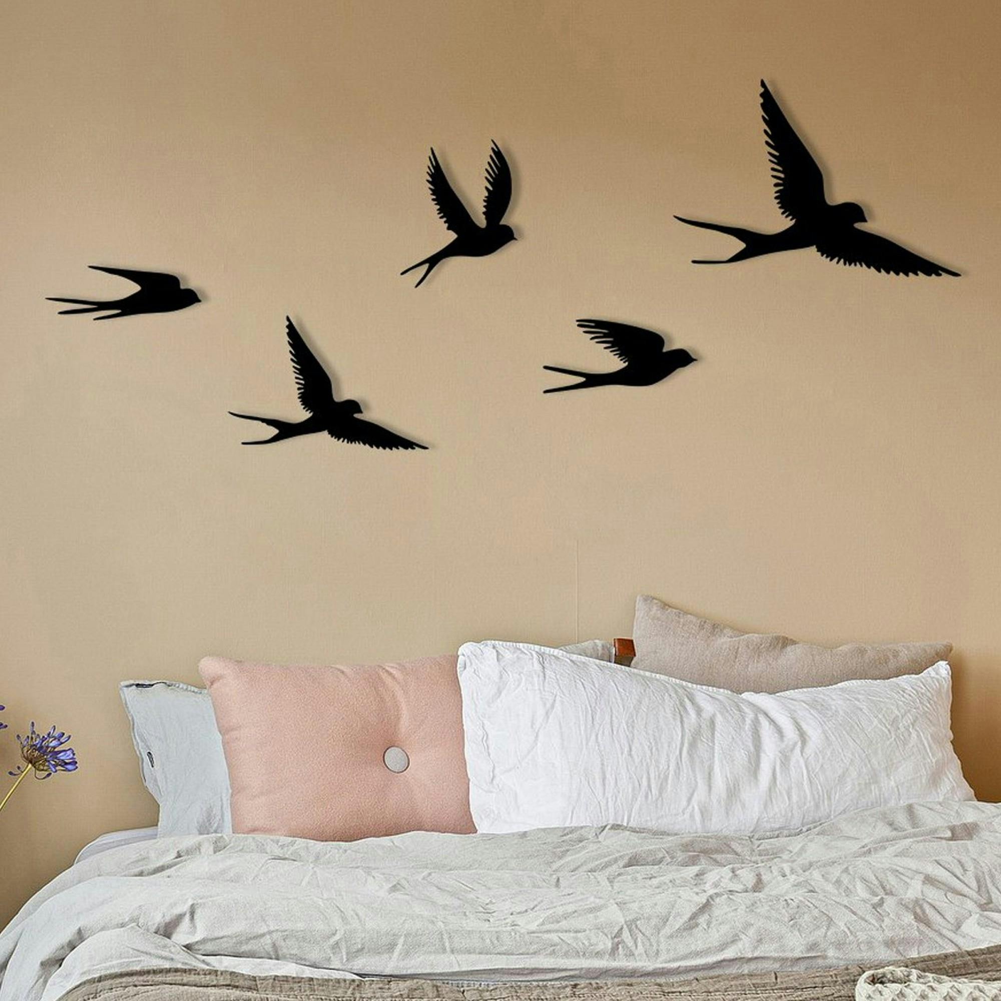 Décoration murale métal noir – envolée d'oiseaux (lot de 5)