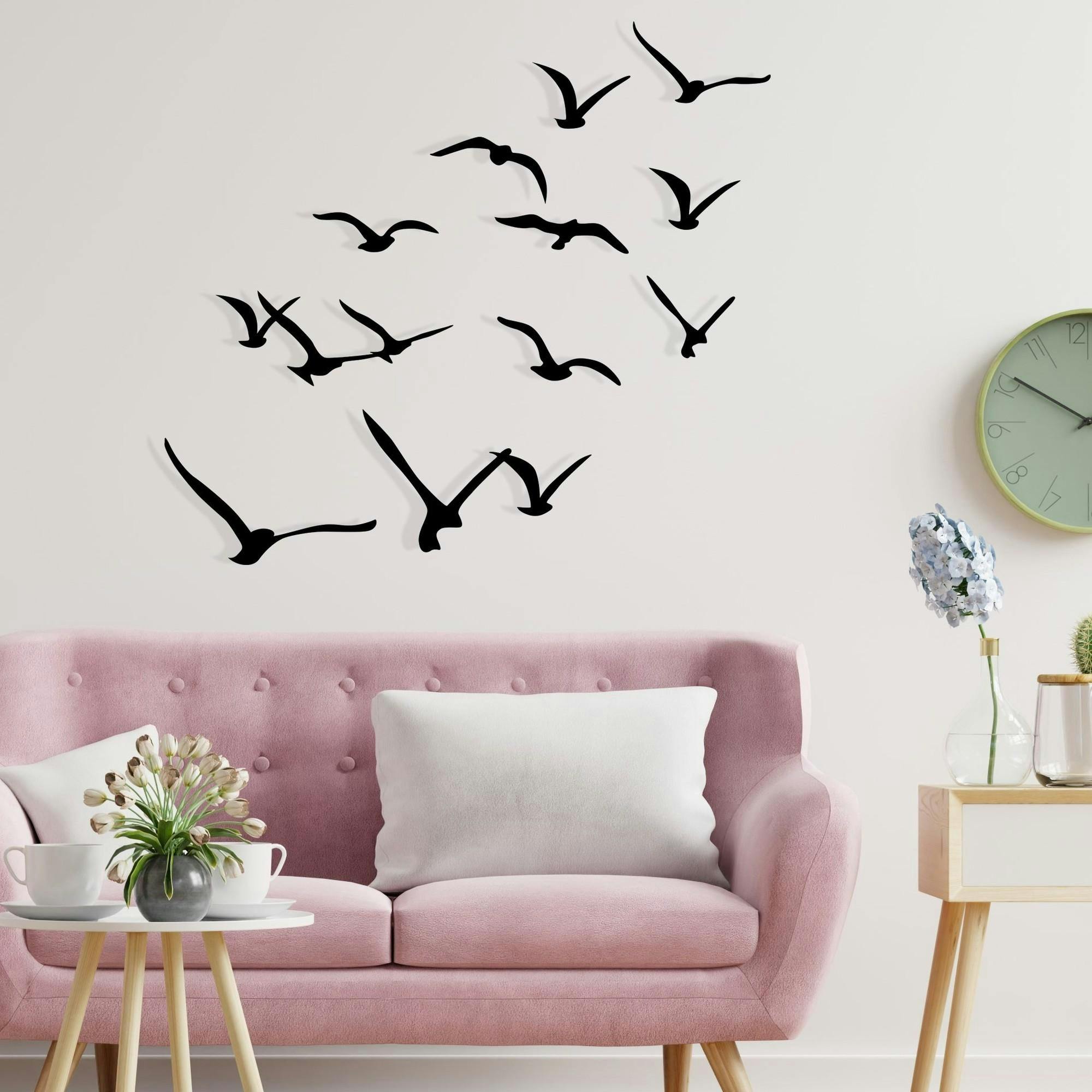 Décoration murale nature – oiseaux métal noir (lot de 11)