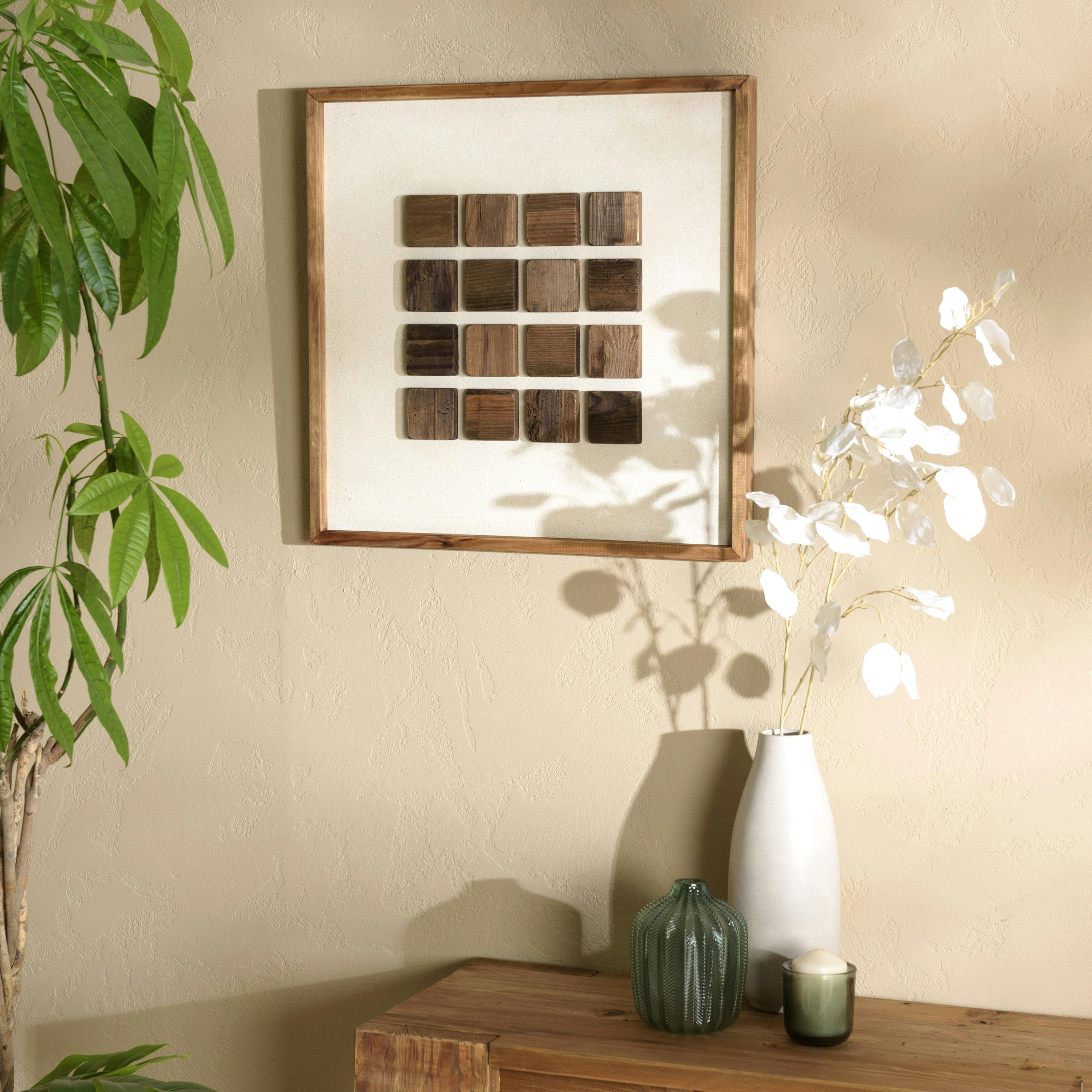 Décoration murale petits carrés bois sur fond blanc DENVER