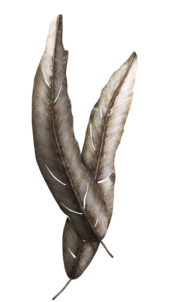 Décoration murale Plumes double métal ton gris, beiges et blancs 62x128cm