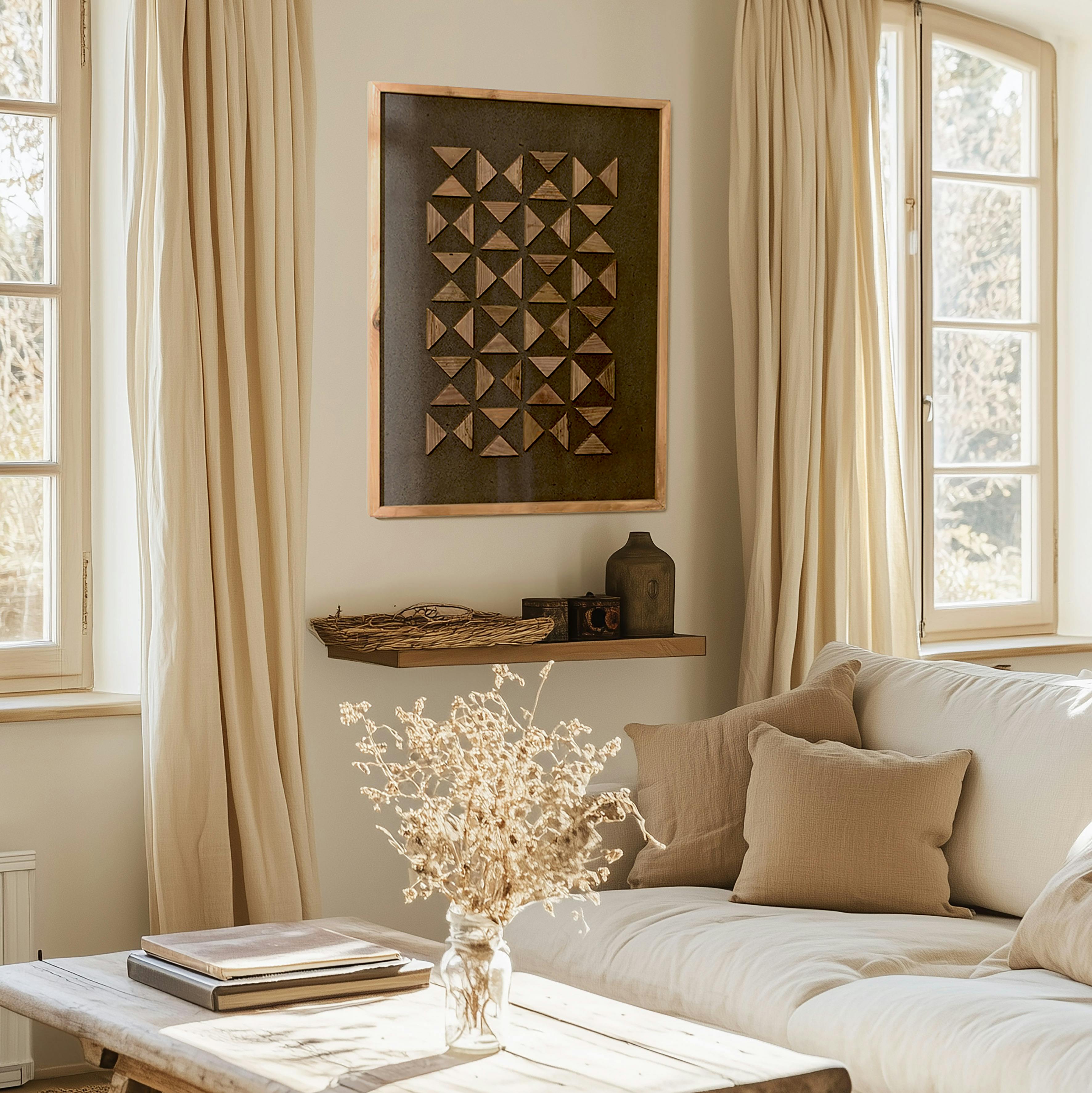 Décoration murale triangles bois sur fond noir DENVER