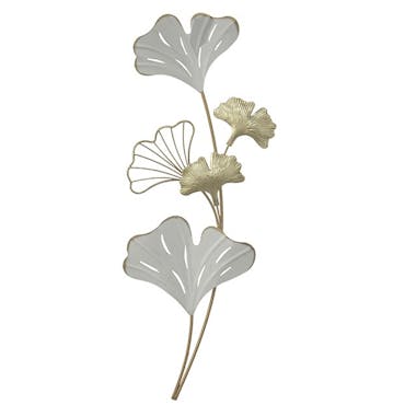 Décoration murale verticale ginkgo blanc et or