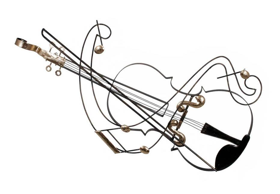 Décoration murale violon métal argenté doré 91,5x67cm