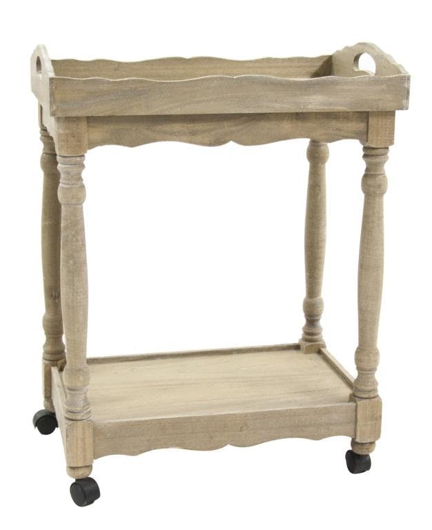 Desserte à roulette avec plateau amovible bois naturel patiné grisé blanchi L68xP40xH78cm PAOLIA