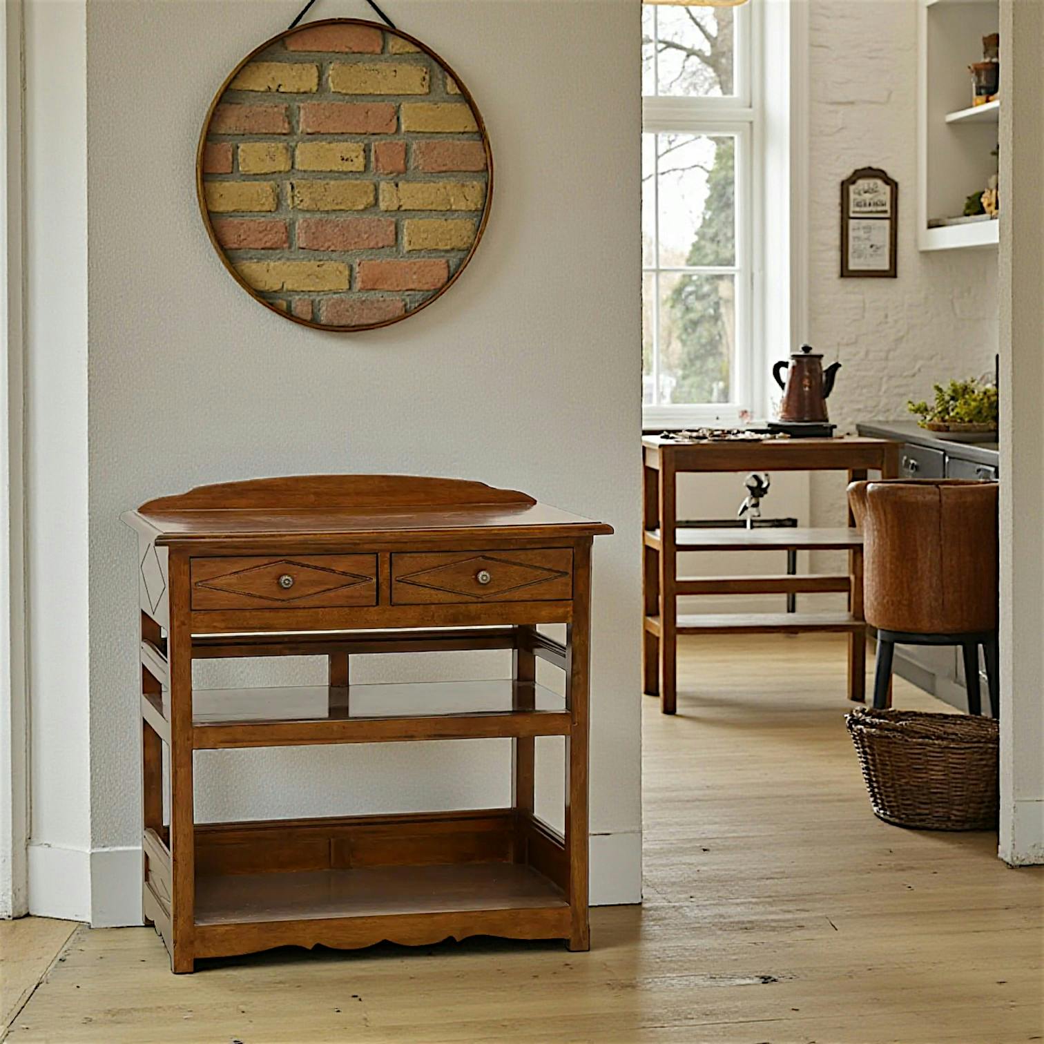 Desserte de cuisine Hévéa 2 tiroirs et 2 étagères 88x48x84cm TRADITION