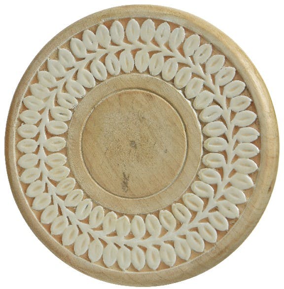 Dessous de plat en bois de manguier feuilles sculptées tons naturels