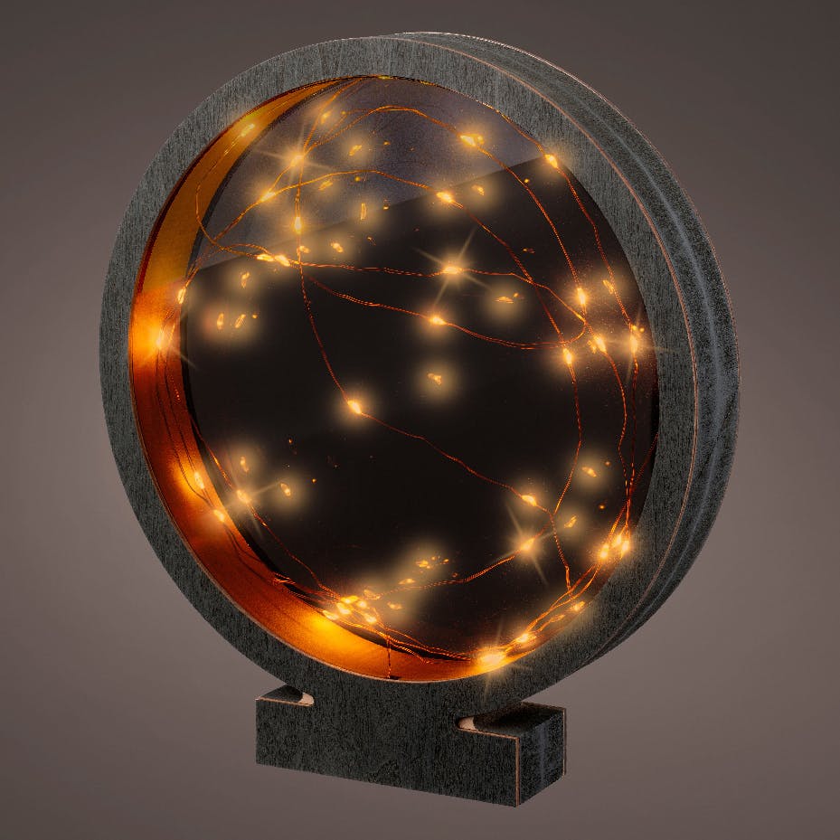 Disque lumineux à poser H27,5 cm contour bois foncé