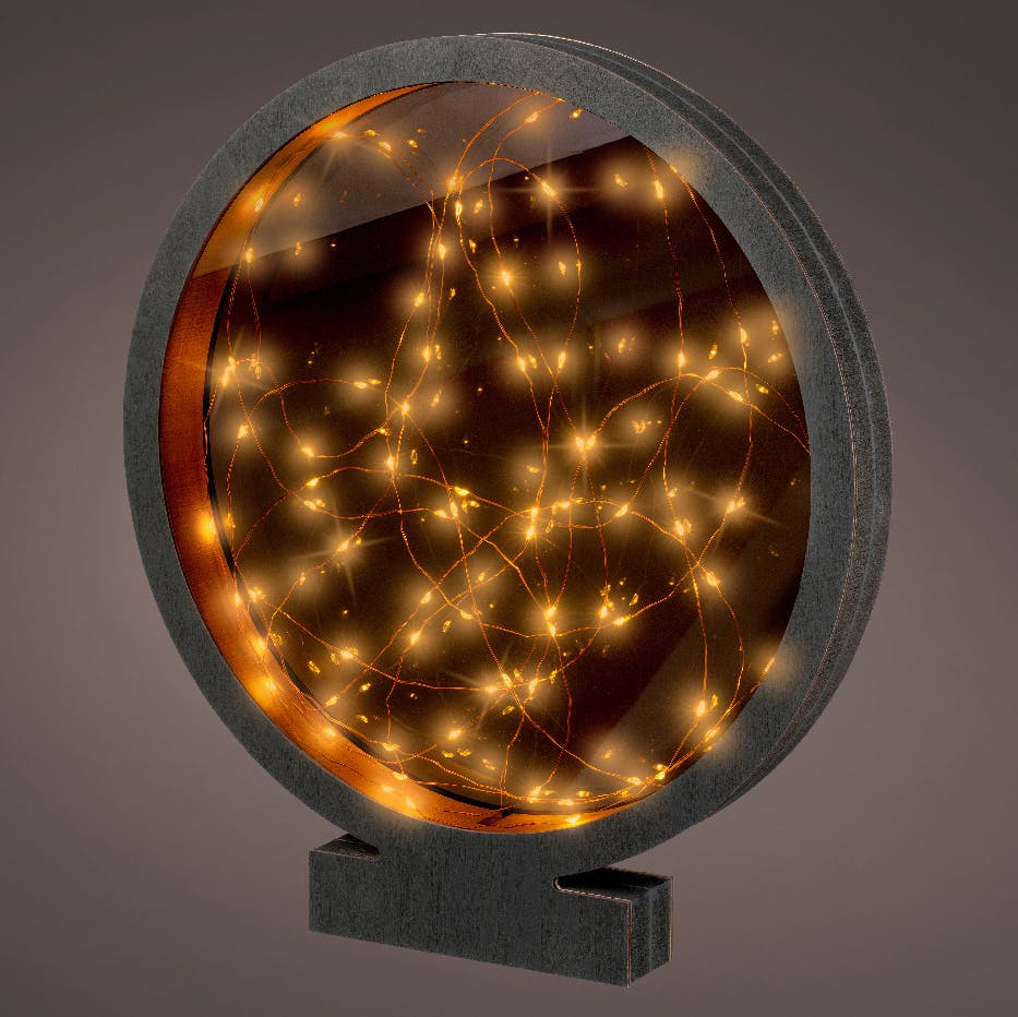 Disque lumineux à poser H38,5 cm contour bois foncé