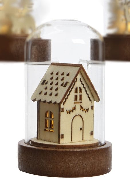 Dôme de verre avec décor Maison basse avec LED 9cm