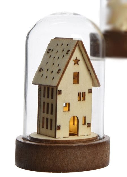 Dôme de verre avec décor Maison haute avec LED 9cm